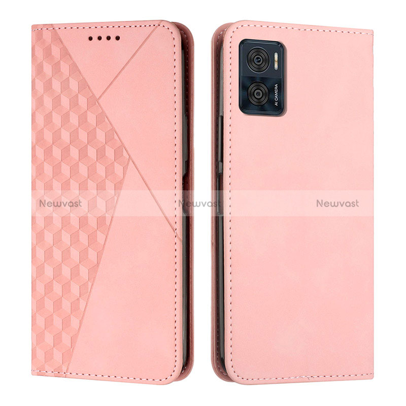 Leather Case Stands Flip Cover Holder Y02X for Motorola Moto E22 Rose Gold