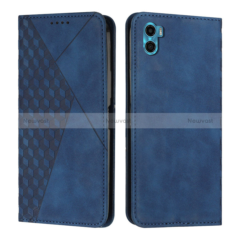 Leather Case Stands Flip Cover Holder Y02X for Motorola Moto E22S Blue