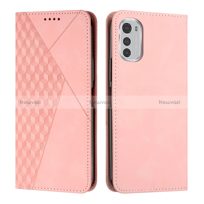 Leather Case Stands Flip Cover Holder Y02X for Motorola Moto E32 Rose Gold