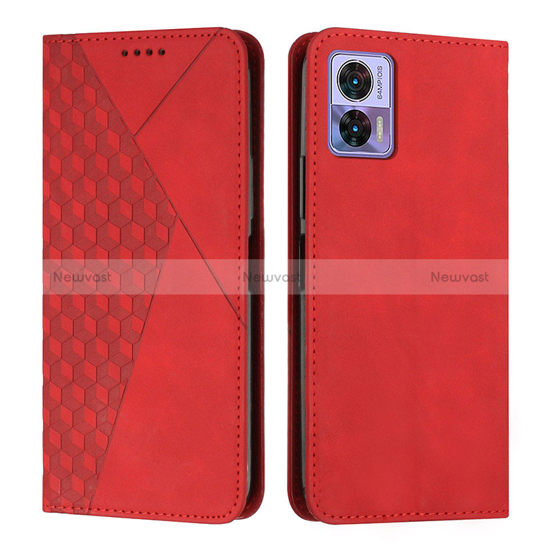 Leather Case Stands Flip Cover Holder Y02X for Motorola Moto Edge 30 Lite 5G Red