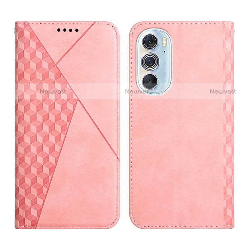 Leather Case Stands Flip Cover Holder Y02X for Motorola Moto Edge Plus (2022) 5G Rose Gold