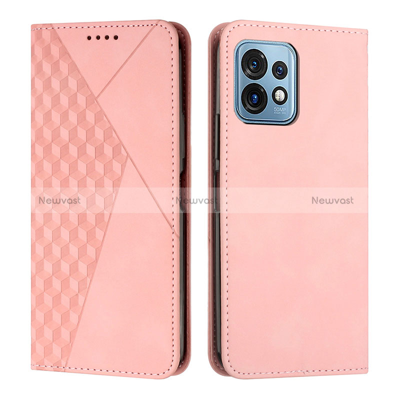 Leather Case Stands Flip Cover Holder Y02X for Motorola Moto Edge Plus (2023) 5G Rose Gold