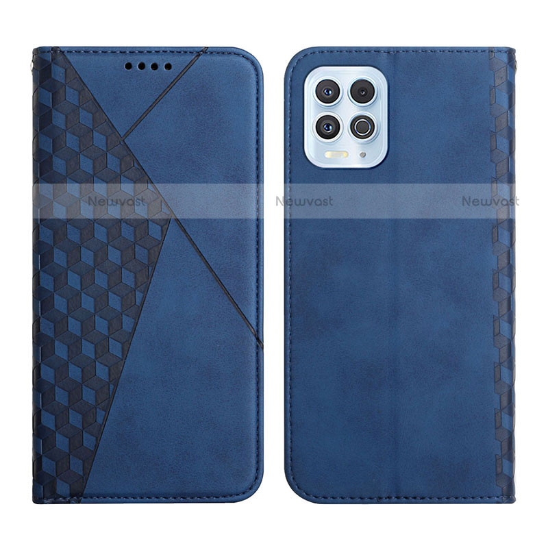 Leather Case Stands Flip Cover Holder Y02X for Motorola Moto Edge S 5G Blue