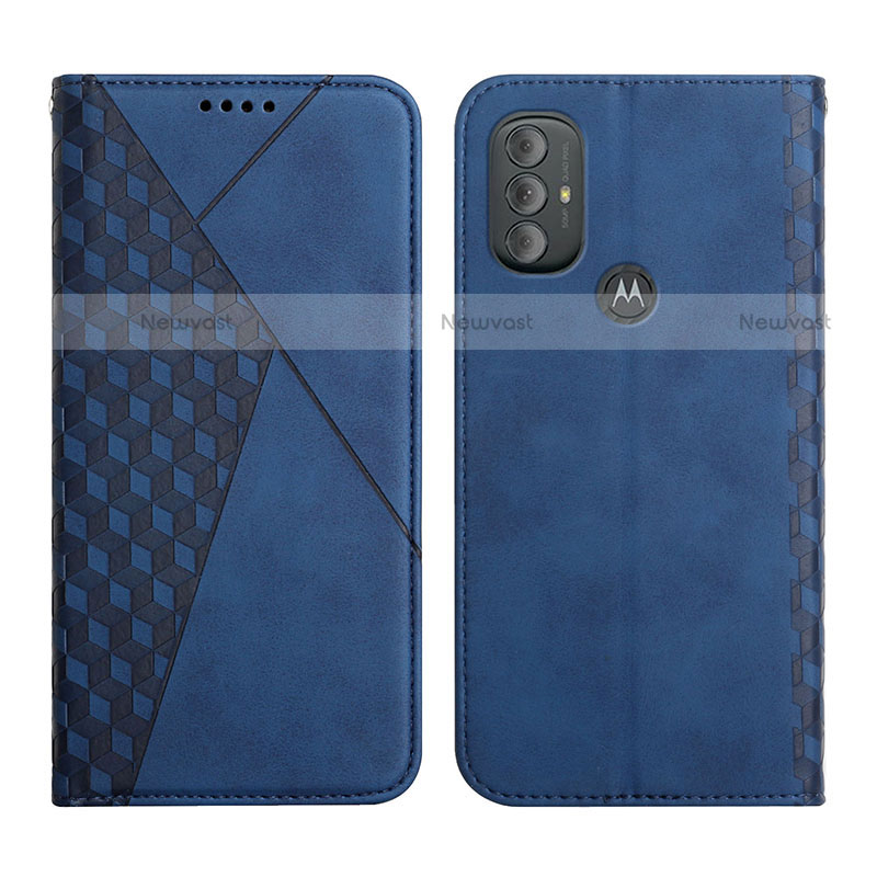 Leather Case Stands Flip Cover Holder Y02X for Motorola Moto G Play (2023) Blue