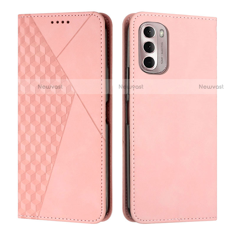 Leather Case Stands Flip Cover Holder Y02X for Motorola Moto G Stylus (2022) 4G Rose Gold