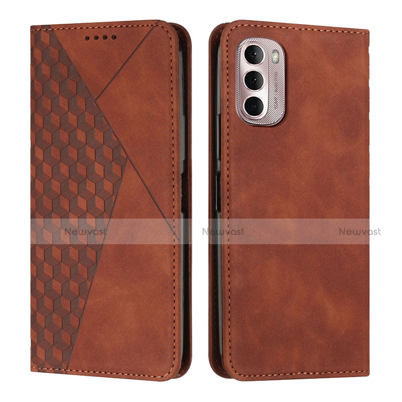 Leather Case Stands Flip Cover Holder Y02X for Motorola Moto G Stylus (2022) 5G Brown