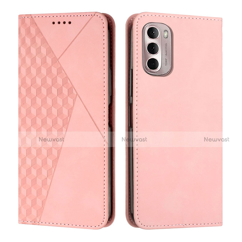 Leather Case Stands Flip Cover Holder Y02X for Motorola Moto G Stylus (2022) 5G Rose Gold