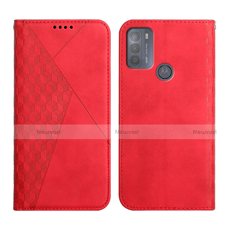 Leather Case Stands Flip Cover Holder Y02X for Motorola Moto G50 Red