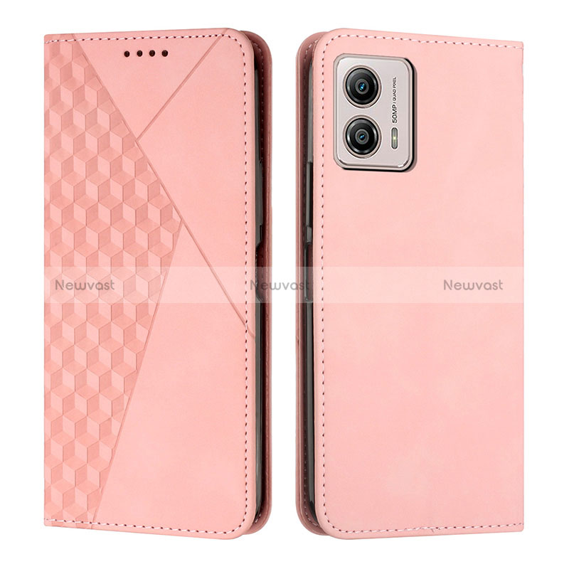 Leather Case Stands Flip Cover Holder Y02X for Motorola Moto G53 5G Rose Gold