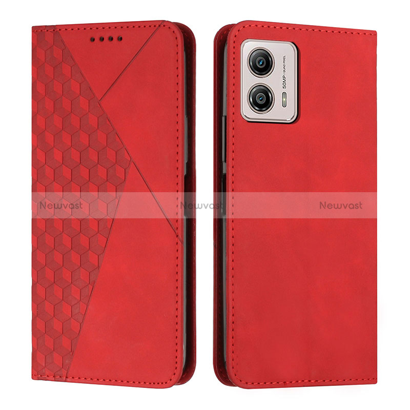 Leather Case Stands Flip Cover Holder Y02X for Motorola Moto G53j 5G Red