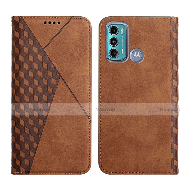 Leather Case Stands Flip Cover Holder Y02X for Motorola Moto G60 Brown