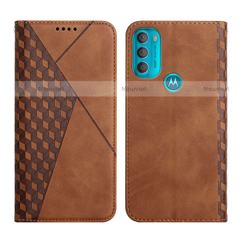 Leather Case Stands Flip Cover Holder Y02X for Motorola Moto G71 5G Brown