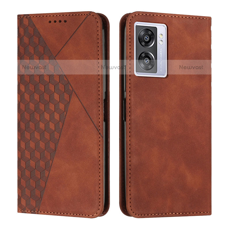 Leather Case Stands Flip Cover Holder Y02X for OnePlus Nord N300 5G Brown