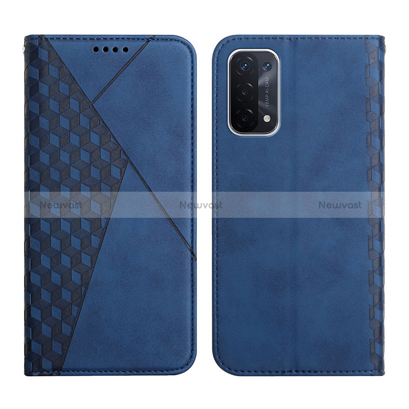 Leather Case Stands Flip Cover Holder Y02X for Oppo A54 5G Blue