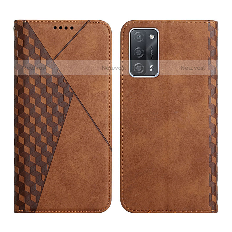 Leather Case Stands Flip Cover Holder Y02X for Oppo A55 5G Brown