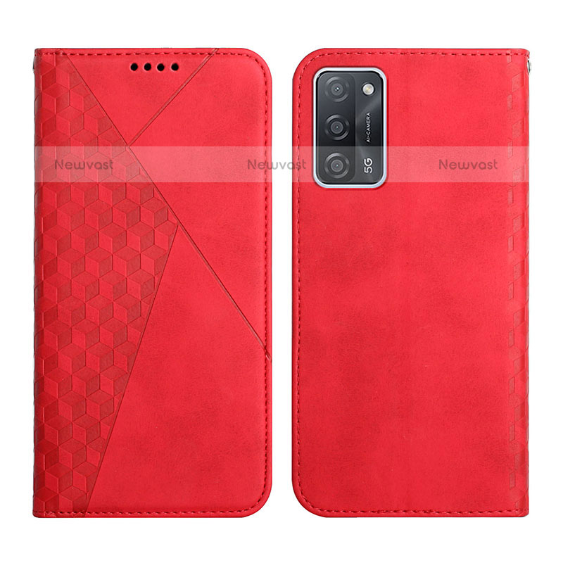 Leather Case Stands Flip Cover Holder Y02X for Oppo A55 5G Red