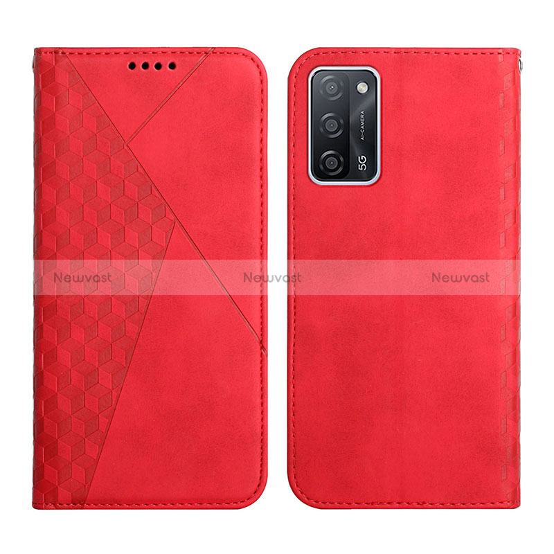 Leather Case Stands Flip Cover Holder Y02X for Oppo A56 5G Red