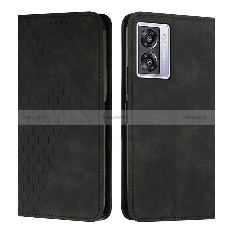 Leather Case Stands Flip Cover Holder Y02X for Oppo A77 5G Black