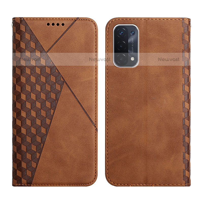 Leather Case Stands Flip Cover Holder Y02X for Oppo A93 5G Brown