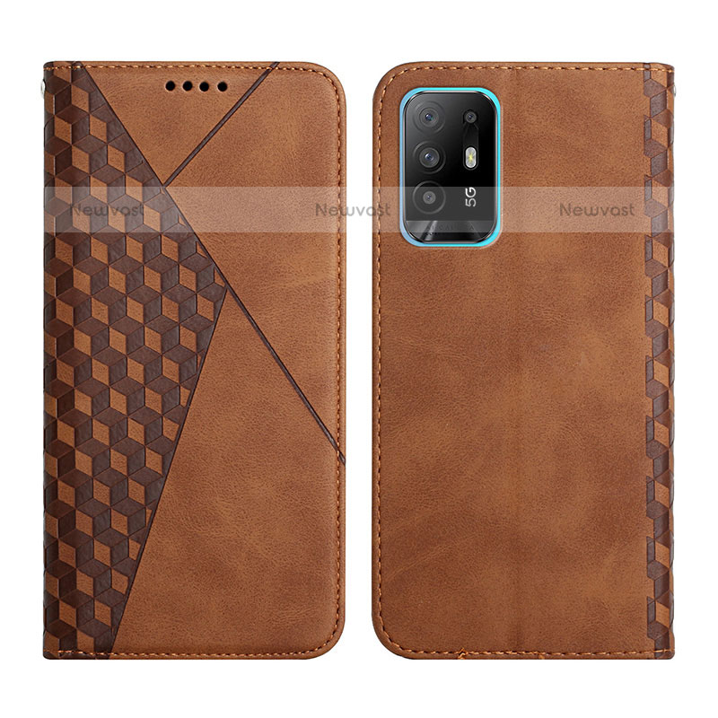 Leather Case Stands Flip Cover Holder Y02X for Oppo A95 5G Brown