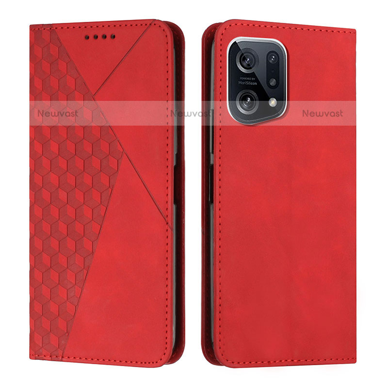 Leather Case Stands Flip Cover Holder Y02X for Oppo Find X5 Pro 5G Red