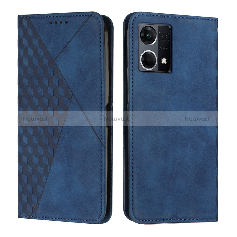 Leather Case Stands Flip Cover Holder Y02X for Oppo Reno7 4G Blue