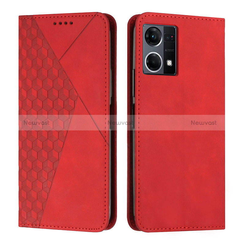 Leather Case Stands Flip Cover Holder Y02X for Oppo Reno7 4G Red