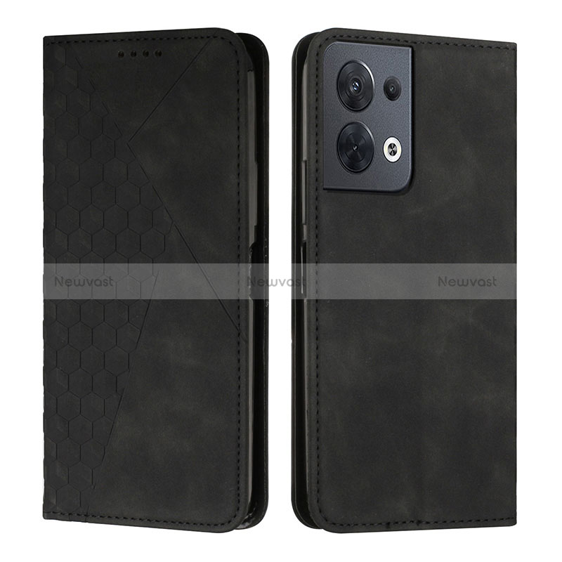 Leather Case Stands Flip Cover Holder Y02X for Oppo Reno9 5G Black