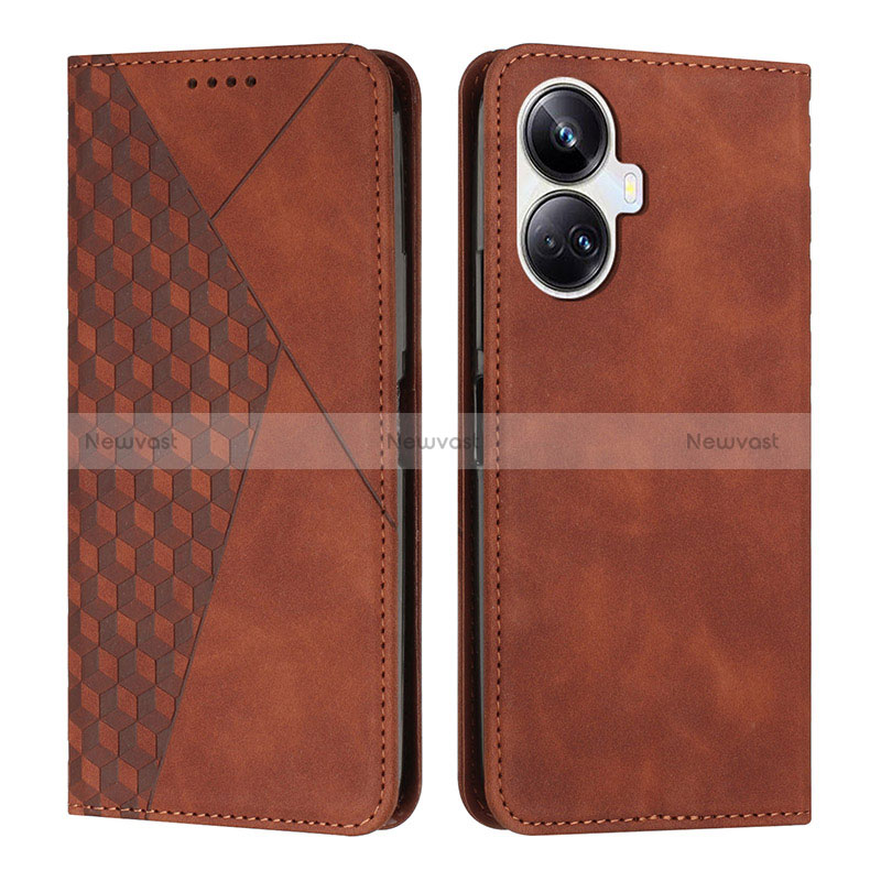 Leather Case Stands Flip Cover Holder Y02X for Realme 10 Pro+ Plus 5G Brown