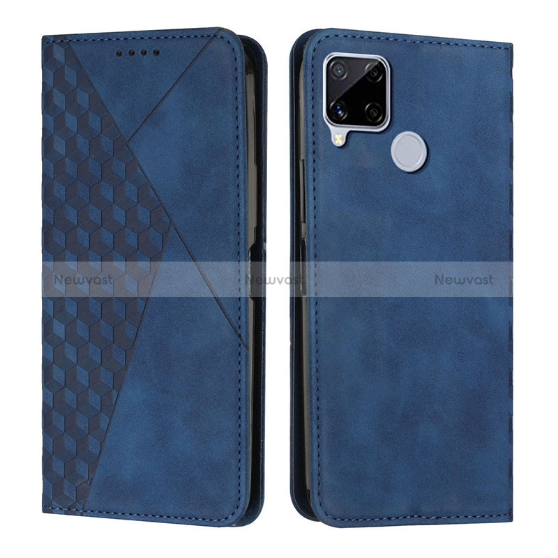 Leather Case Stands Flip Cover Holder Y02X for Realme 7i RMX2193 Blue