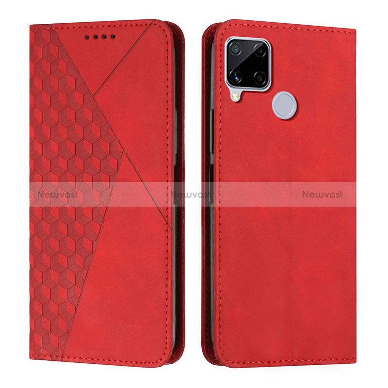 Leather Case Stands Flip Cover Holder Y02X for Realme C25S Red