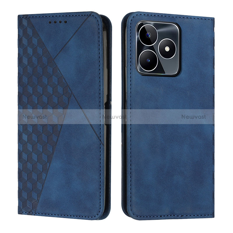 Leather Case Stands Flip Cover Holder Y02X for Realme C51 Blue