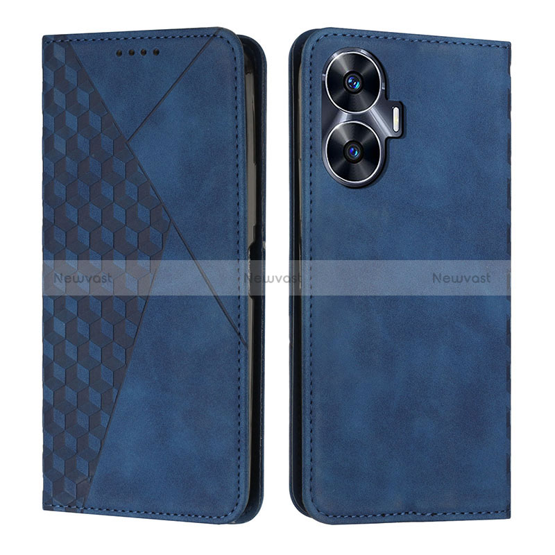 Leather Case Stands Flip Cover Holder Y02X for Realme C55 Blue