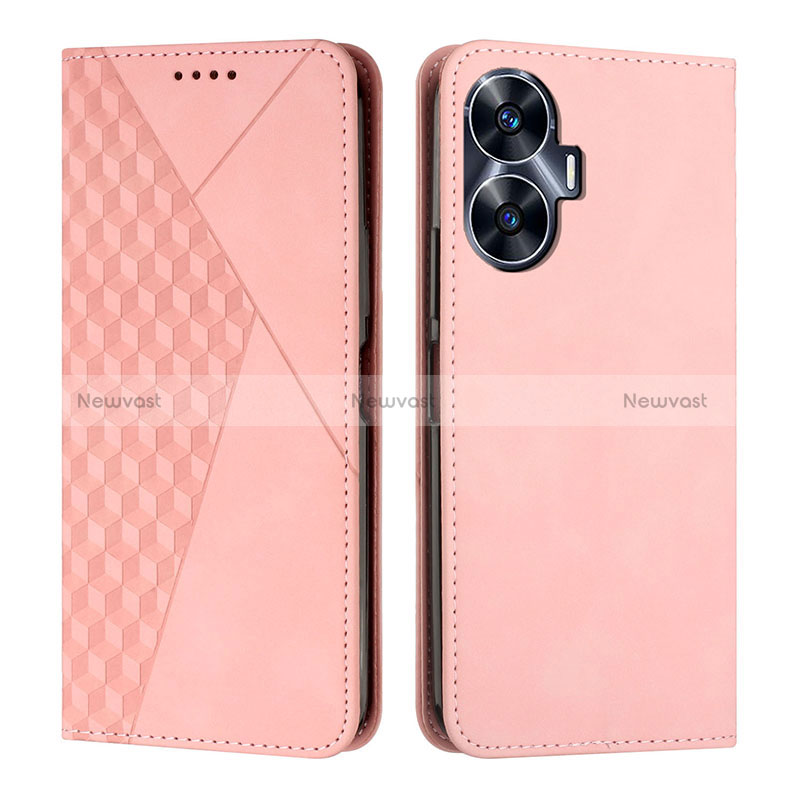 Leather Case Stands Flip Cover Holder Y02X for Realme Narzo N55 Rose Gold