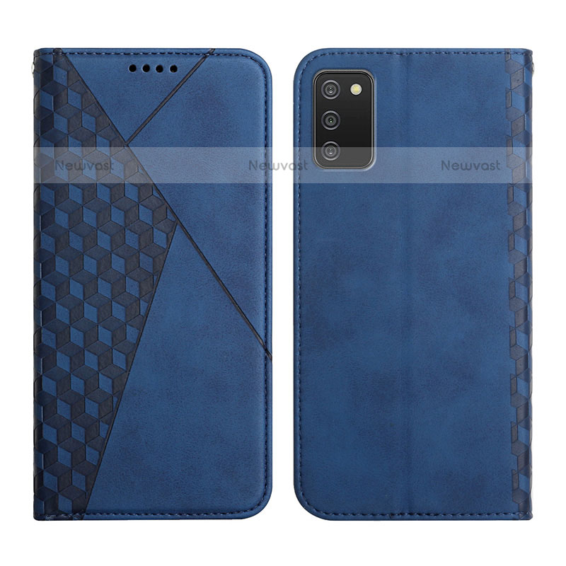 Leather Case Stands Flip Cover Holder Y02X for Samsung Galaxy A02s Blue