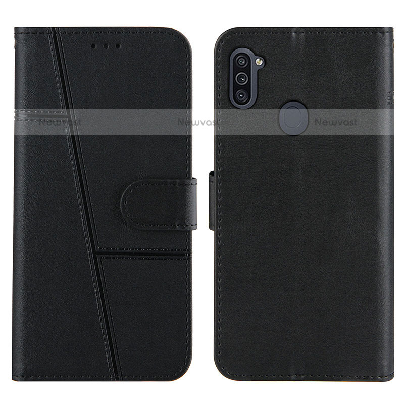 Leather Case Stands Flip Cover Holder Y02X for Samsung Galaxy A11 Black