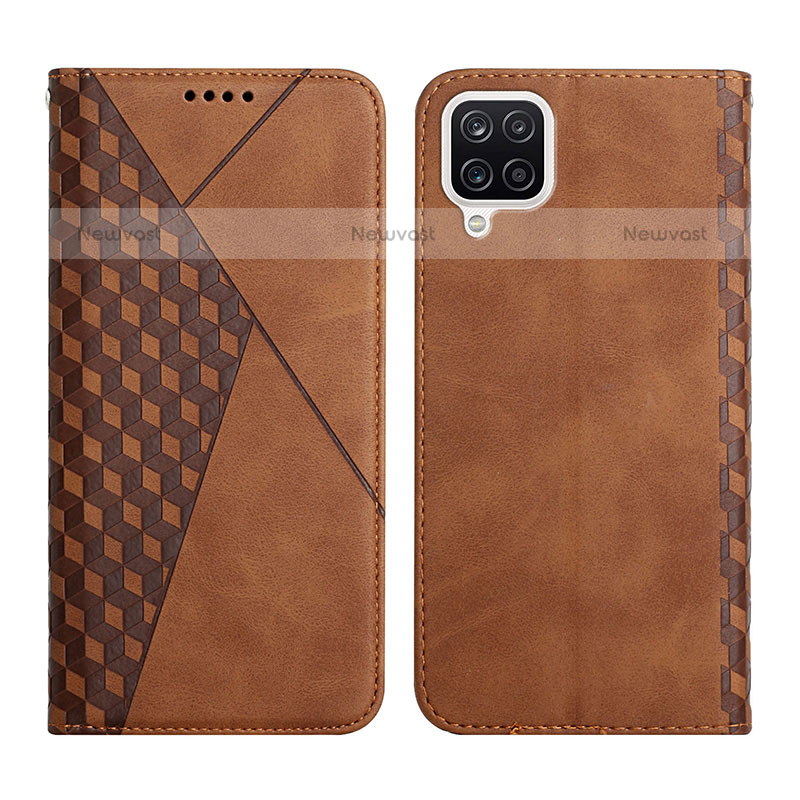 Leather Case Stands Flip Cover Holder Y02X for Samsung Galaxy A12 Brown