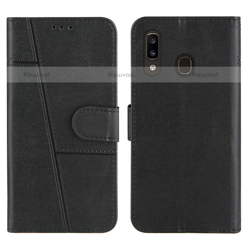 Leather Case Stands Flip Cover Holder Y02X for Samsung Galaxy A20 Black