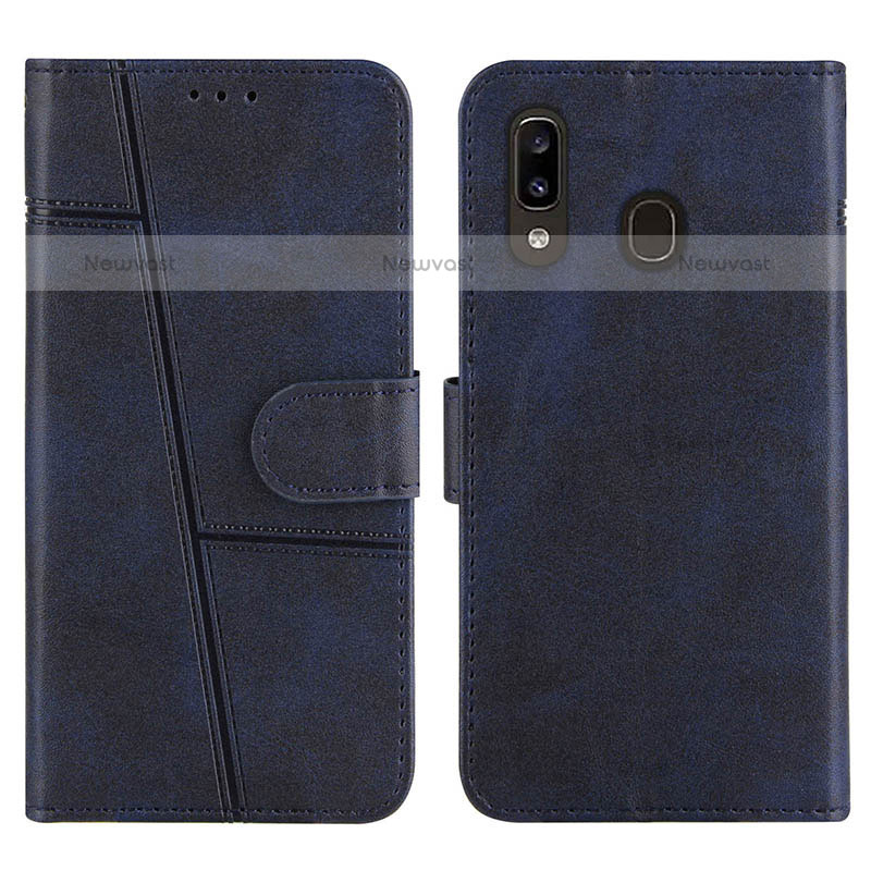 Leather Case Stands Flip Cover Holder Y02X for Samsung Galaxy A20 Blue