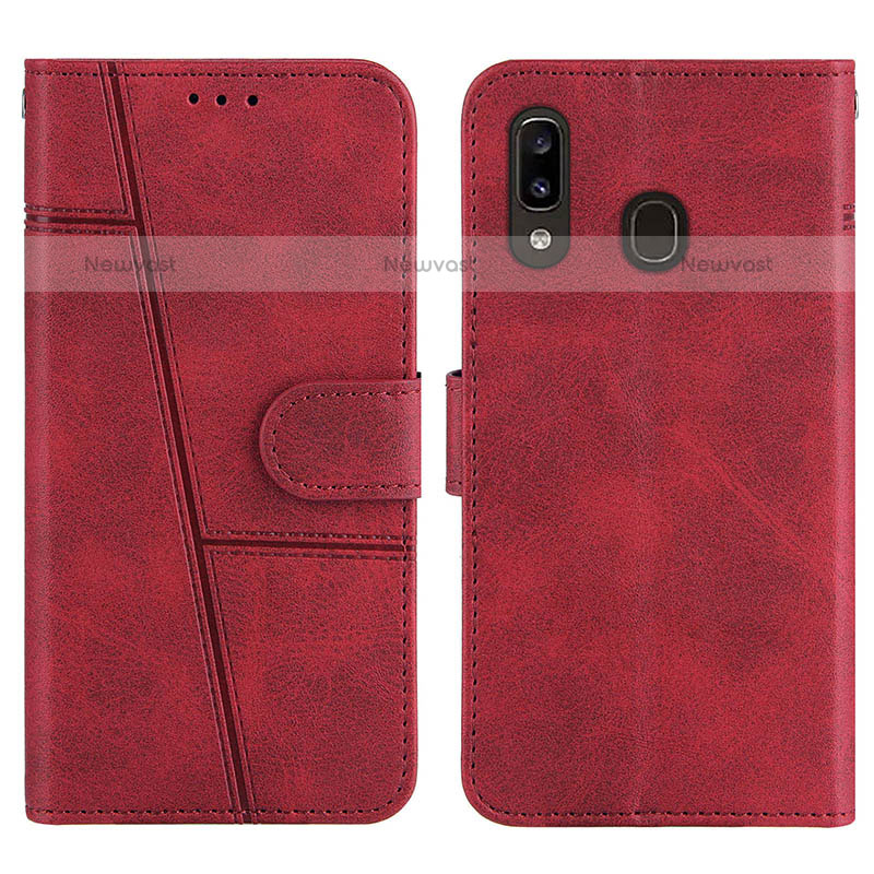 Leather Case Stands Flip Cover Holder Y02X for Samsung Galaxy A20 Red