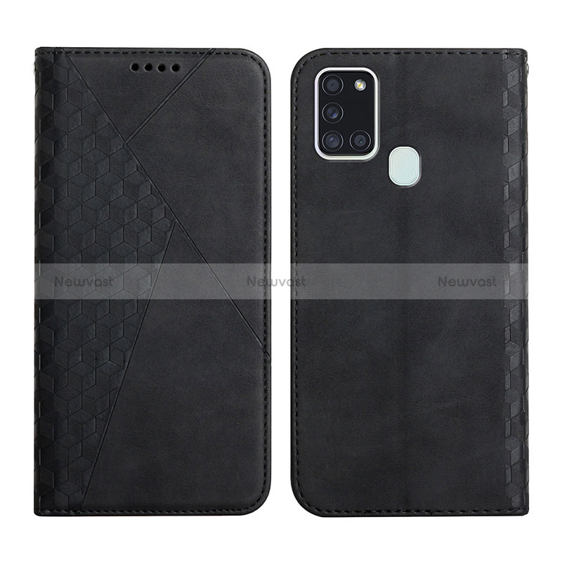 Leather Case Stands Flip Cover Holder Y02X for Samsung Galaxy A21s Black