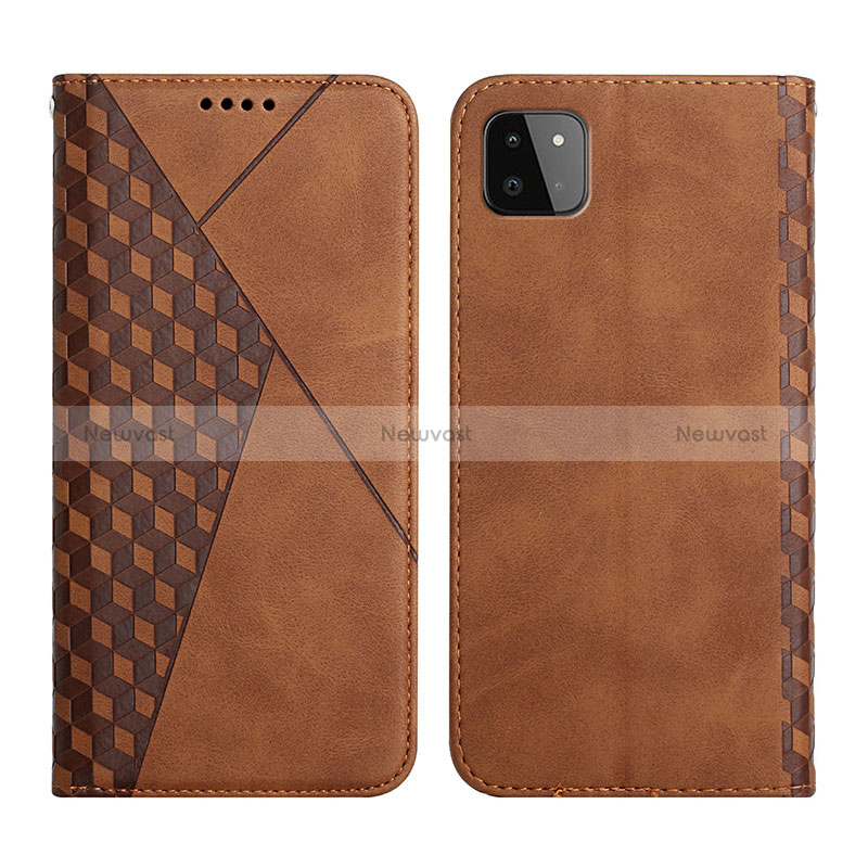 Leather Case Stands Flip Cover Holder Y02X for Samsung Galaxy A22 5G Brown