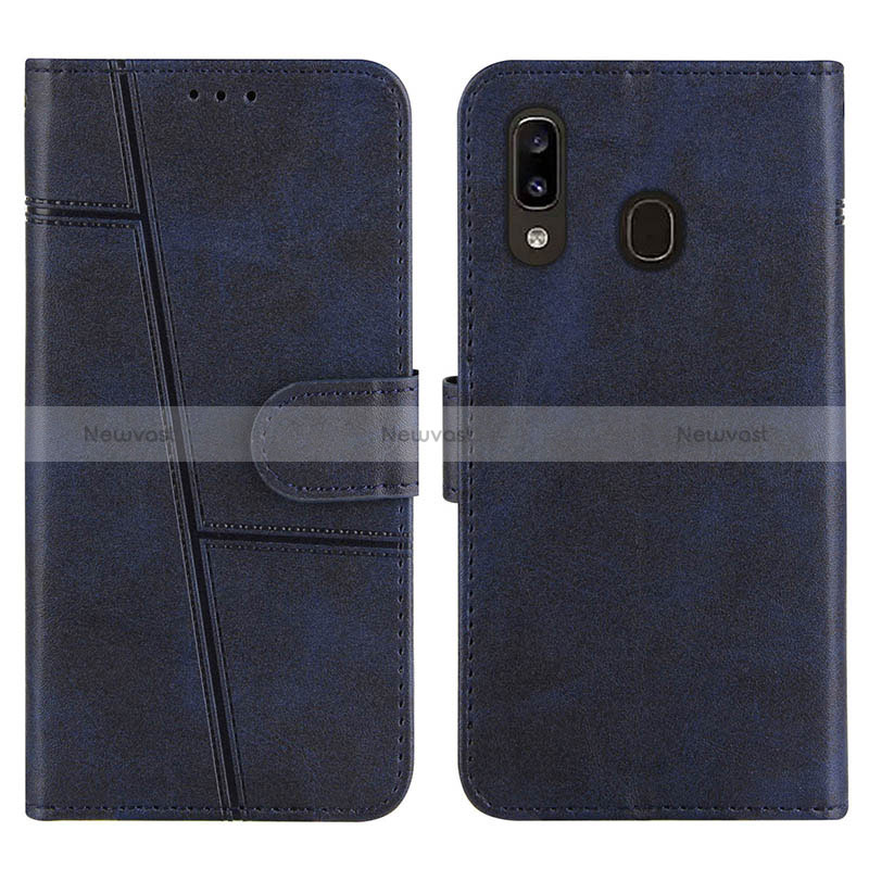 Leather Case Stands Flip Cover Holder Y02X for Samsung Galaxy A30 Blue