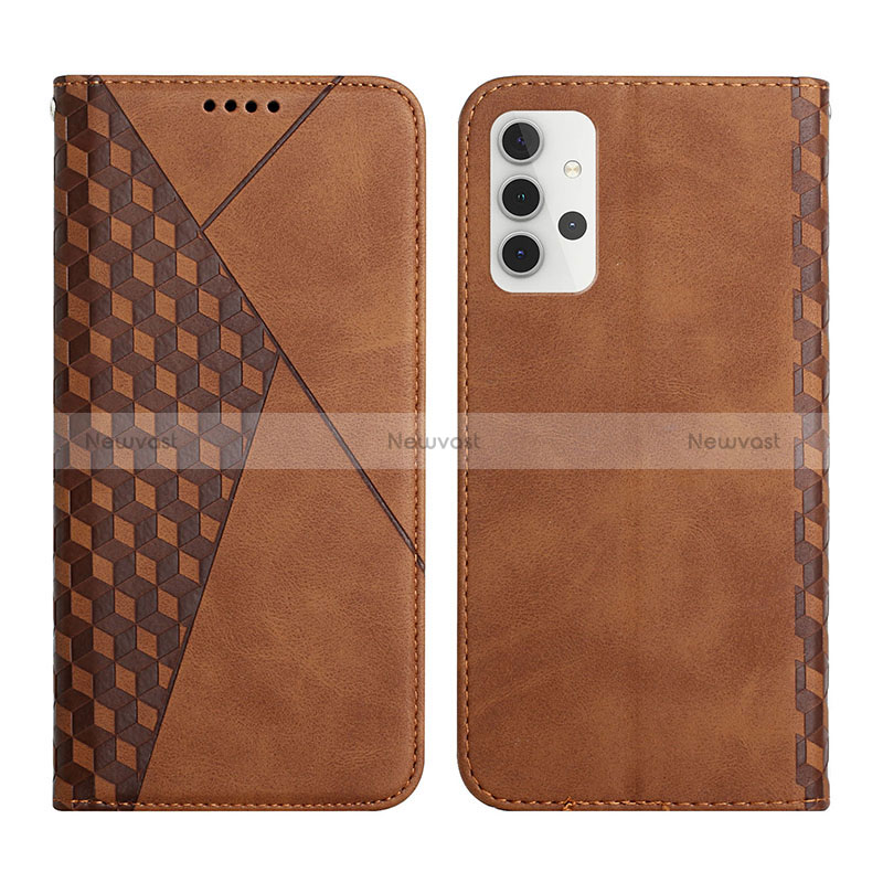 Leather Case Stands Flip Cover Holder Y02X for Samsung Galaxy A32 4G Brown