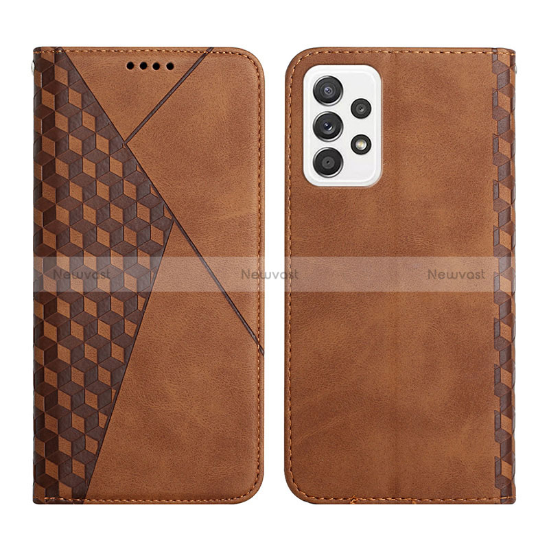 Leather Case Stands Flip Cover Holder Y02X for Samsung Galaxy A52 4G Brown