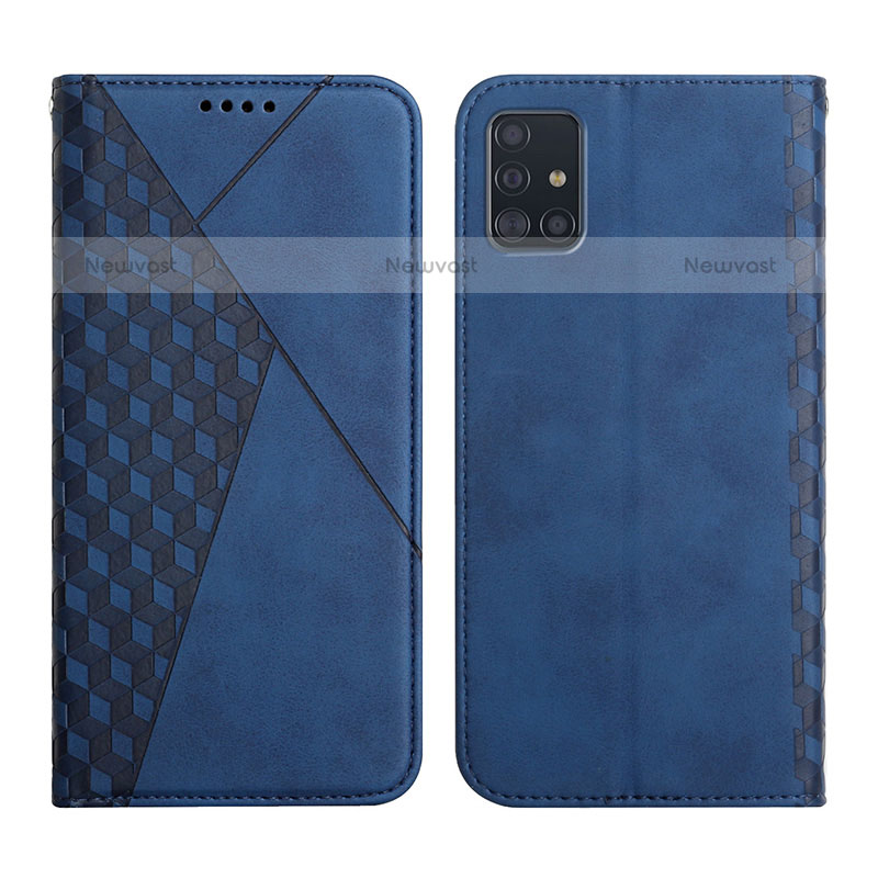 Leather Case Stands Flip Cover Holder Y02X for Samsung Galaxy A71 4G A715 Blue