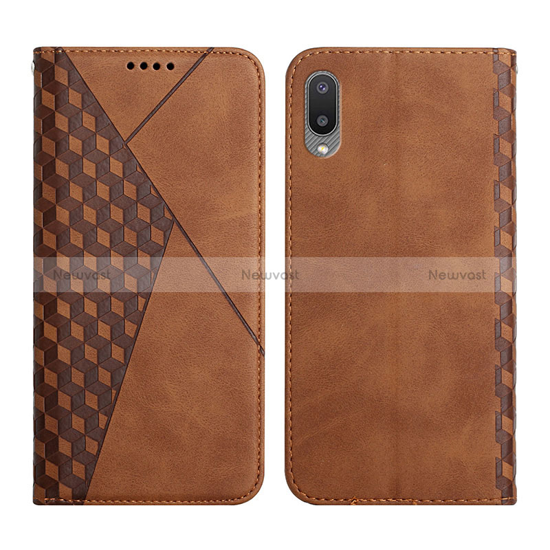 Leather Case Stands Flip Cover Holder Y02X for Samsung Galaxy M02 Brown