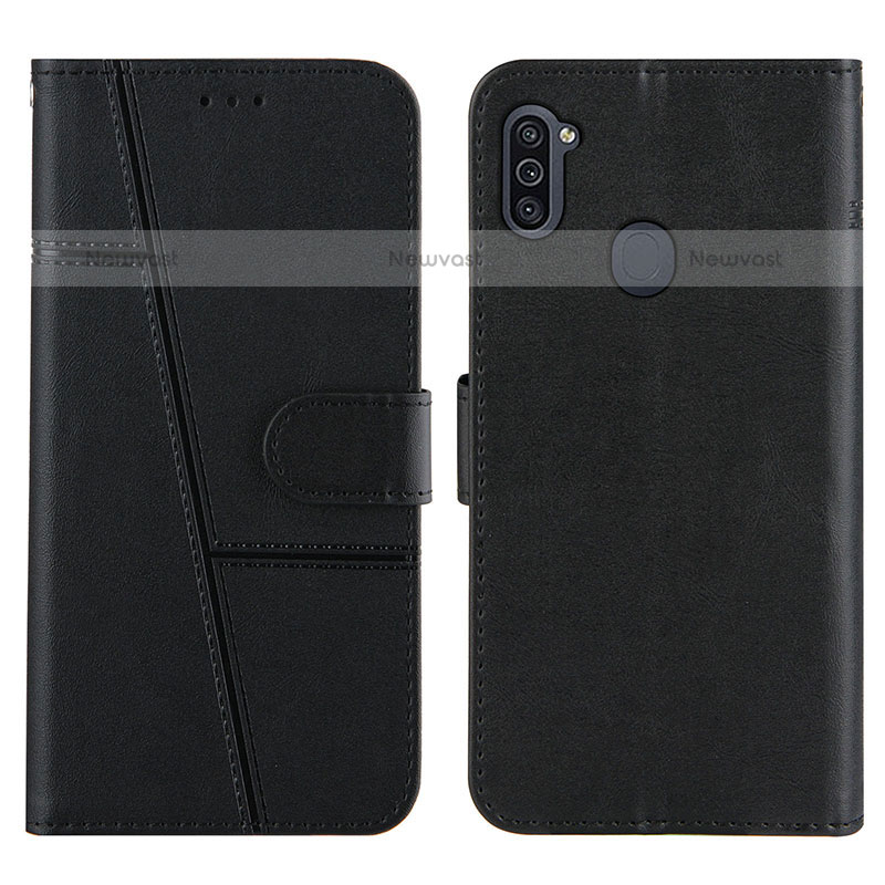 Leather Case Stands Flip Cover Holder Y02X for Samsung Galaxy M11 Black