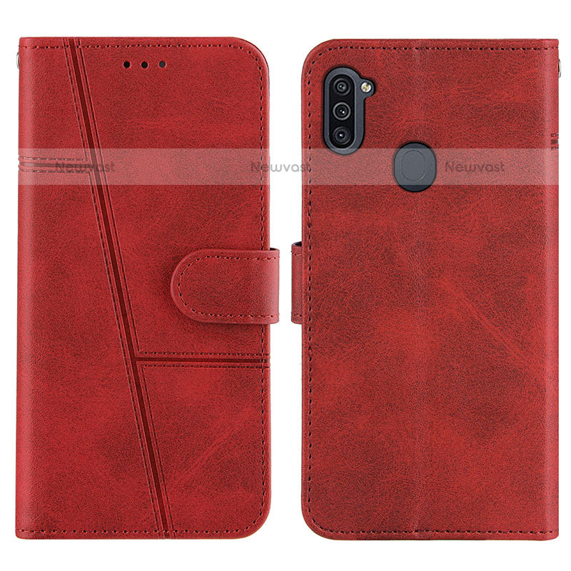 Leather Case Stands Flip Cover Holder Y02X for Samsung Galaxy M11 Red