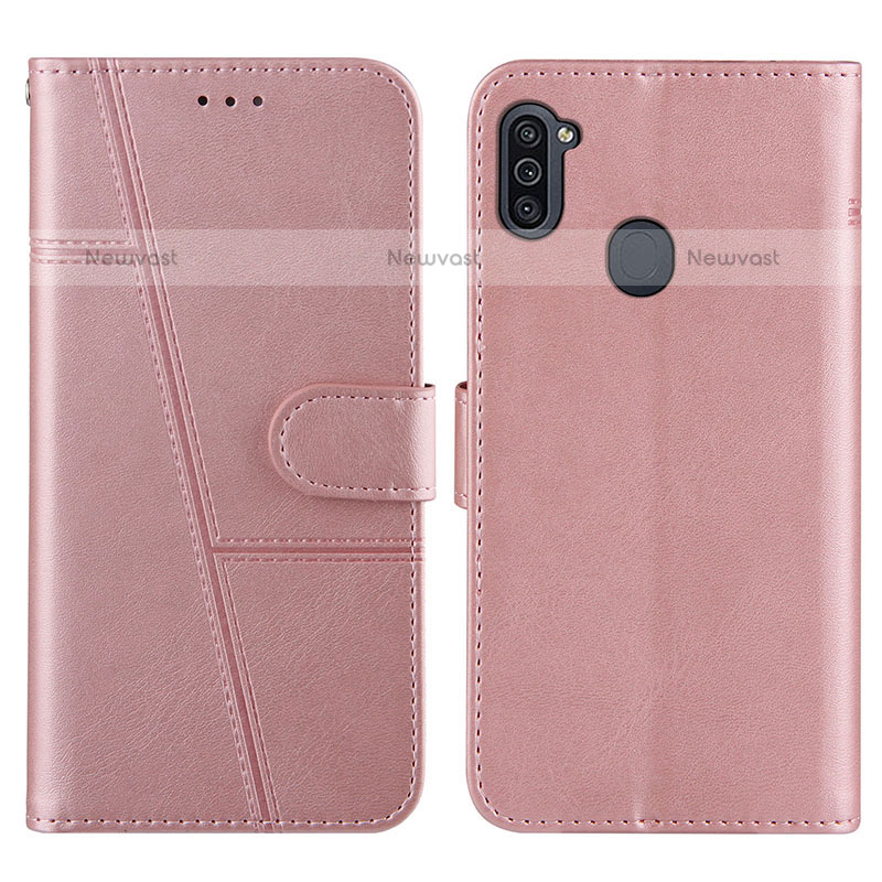 Leather Case Stands Flip Cover Holder Y02X for Samsung Galaxy M11 Rose Gold